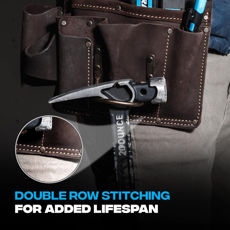 OX Tools Leather Tool Pouch for Pro Drywall Contractor, Oil Tanned Leather Tool Belt Pouches Hammer Loop, Belt Loops, Framing Drywaller's Tool Organizer Bag OX-P263801 - Image 4